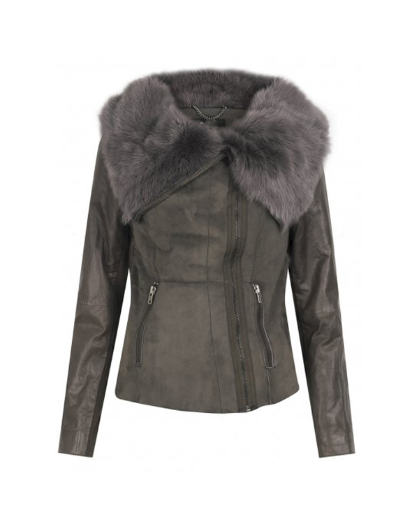 Womens Leather Bomber Jacket With Shearling