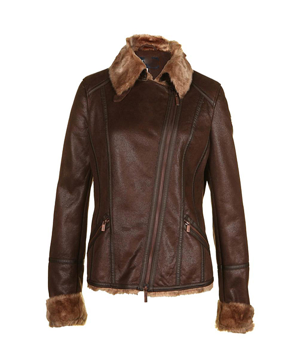 Kinge Brown Shearling Jacket - Leather4sure Women