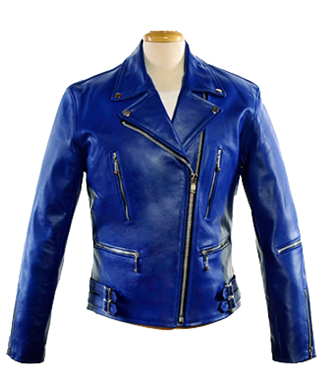 Blue Biker Leather Jacket for Women - Leather Skin Shop