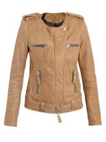 Girfez Tan Hooded Bomber Jacket - Leather4sure Women