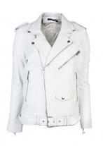 Caterzo Leather White Biker Jacket